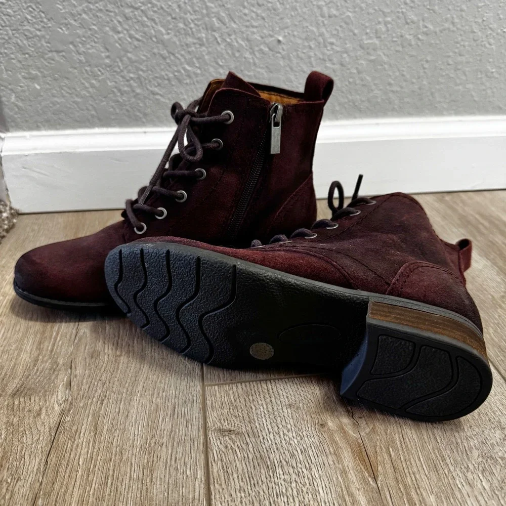 Earth Etienne LQV Womens 6M Burgundy Leather Lace Up Combat Ankle Boots Moto